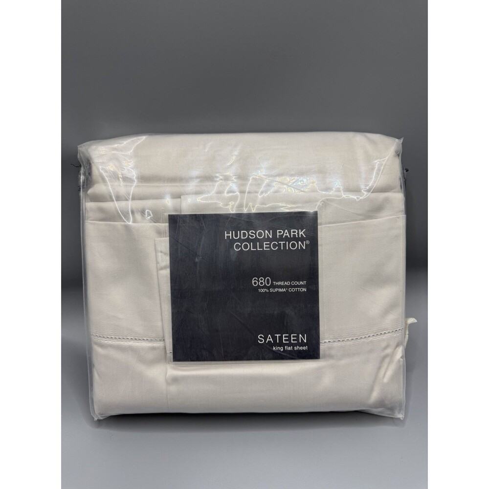 Hudson Park Classic Linens Egyptian Cotton Percale KING Flat Sheet Silver